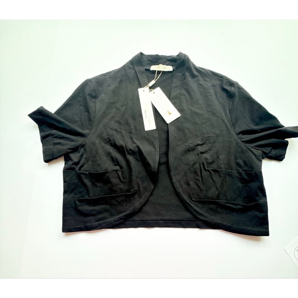 Belle Papeon Signature Black Cropped Cardigan NWT Size L - Picture 2 of 10